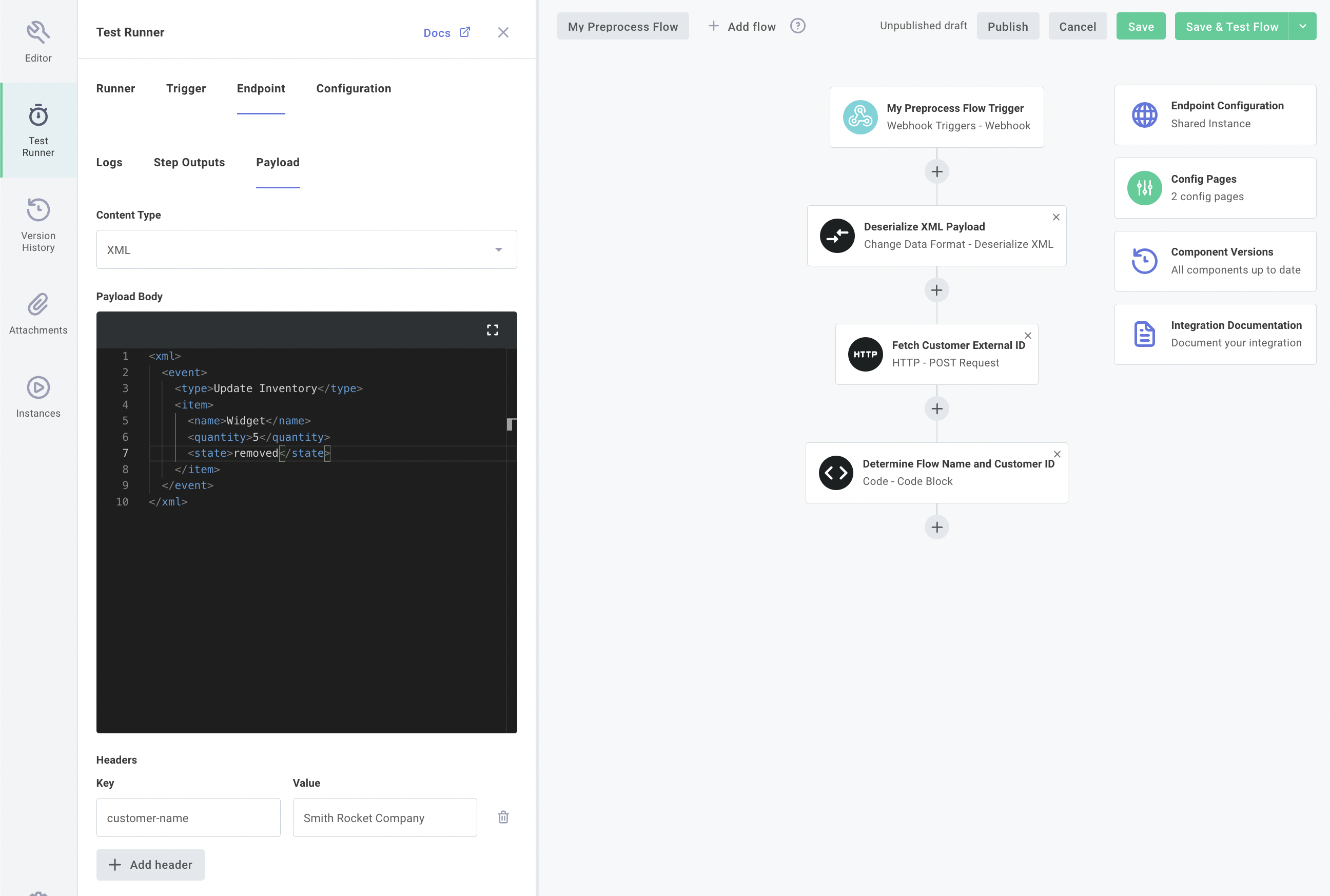 Test endpoint configuration